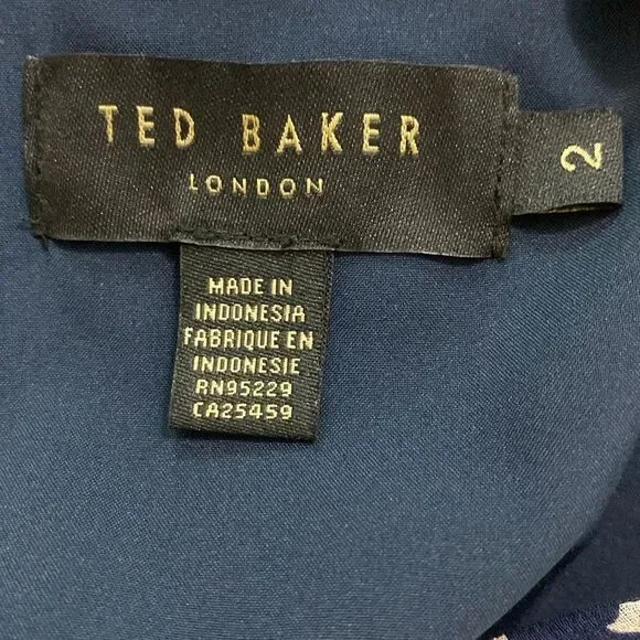 Ted Baker Tarrissa Tiered Swing Mini Blue and Tan Long Sleeves Dress Size 2 - Picture 5 of 6